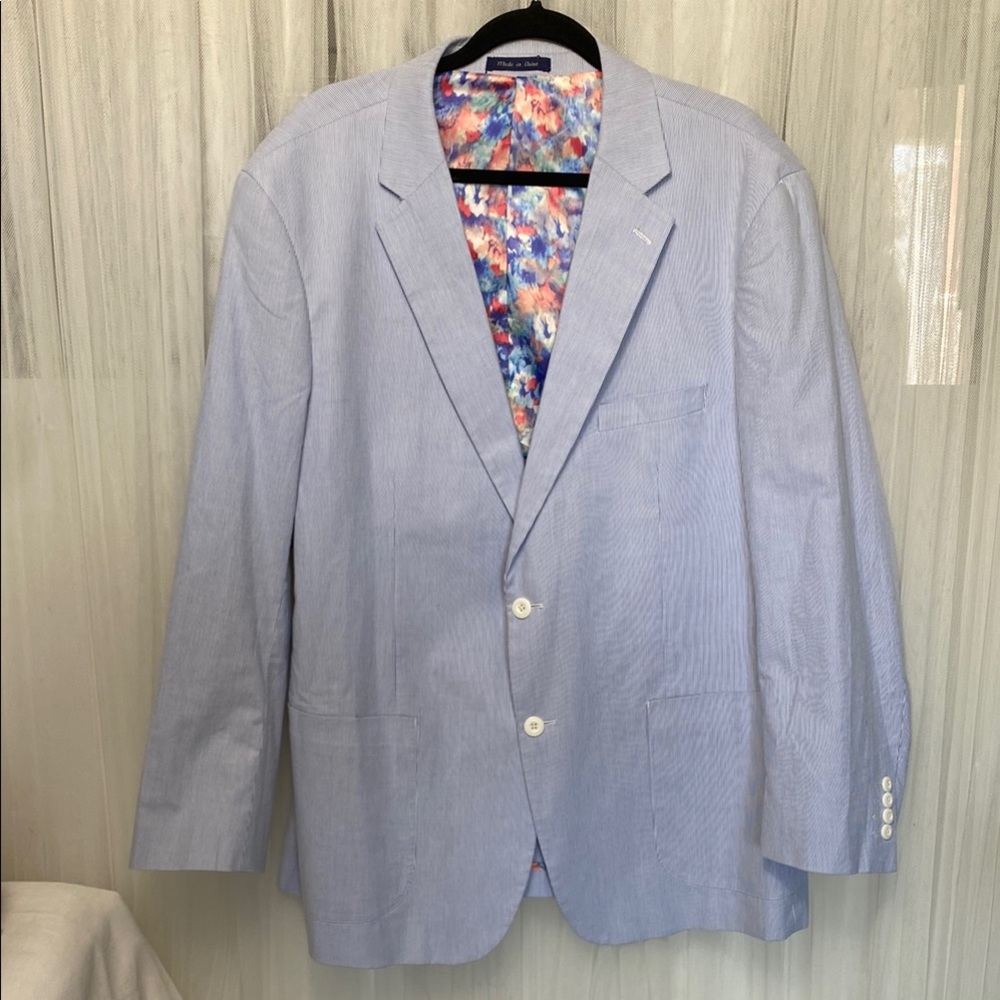 Alan Flusser Light Blue Pinstripes Sport Coat with Notched Lapel Sz XXL